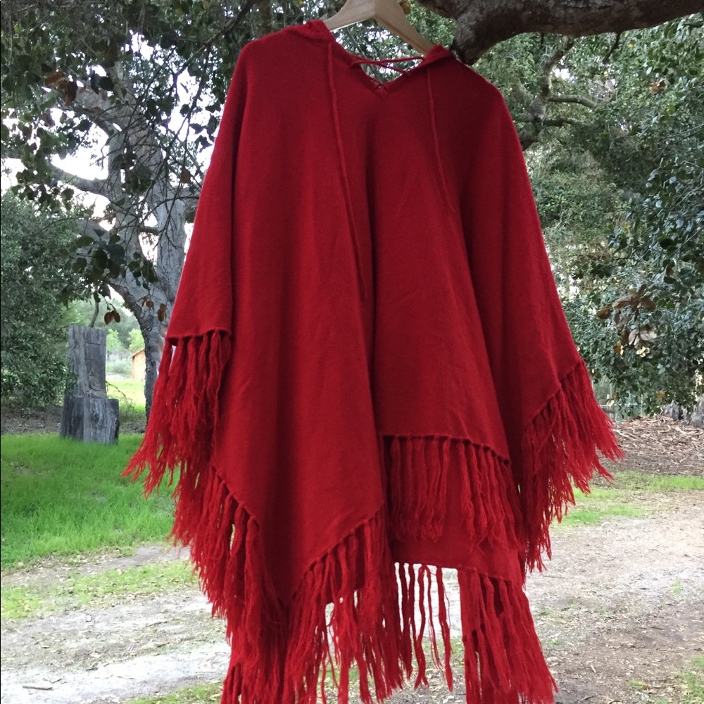 Boho woven red poncho